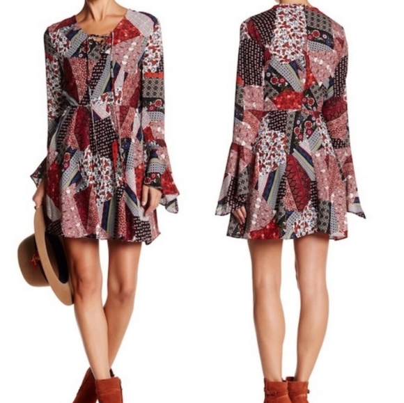 NWT Romeo + Juliet Bell Sleeves Patchwork Dress - Picture 1 of 7